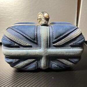 Alexander McQueen Blue Suede Britannia Clutch